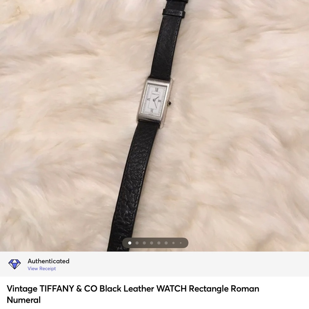 Vintage Authentic TIFFANY & CO Black Leather WATCH Rectangle Roman Numeral - Picture 15 of 15